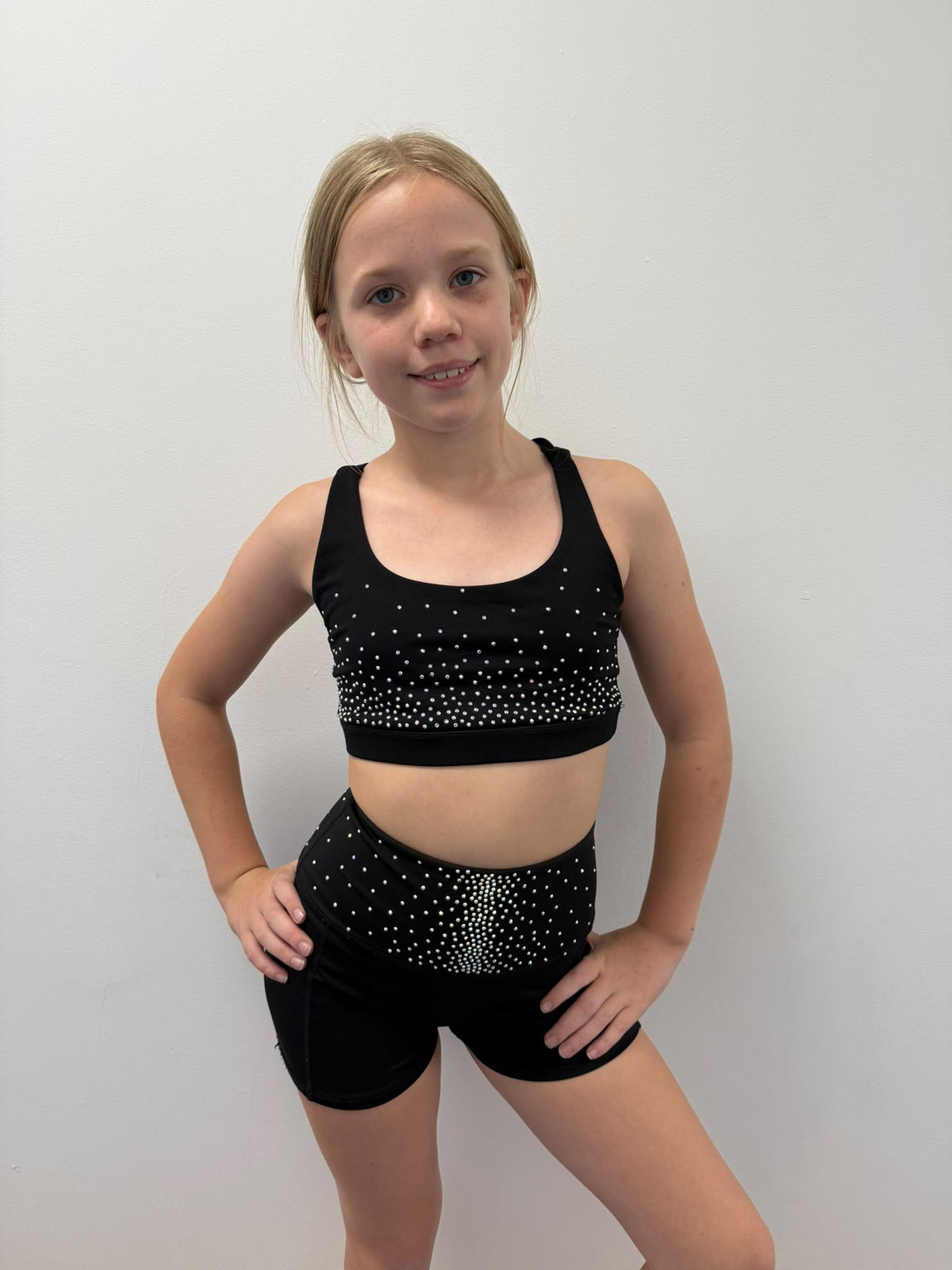 Rhinestone sports bra with crossover straps - Adult and Child